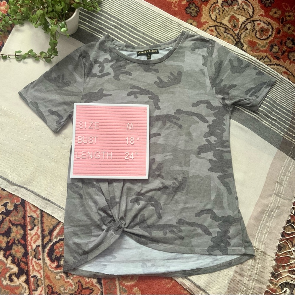 Always Indigo Camo Twist Front T Shirt